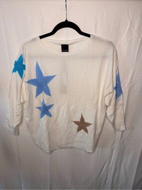 Aveda White Star-Print Crewneck Sweater